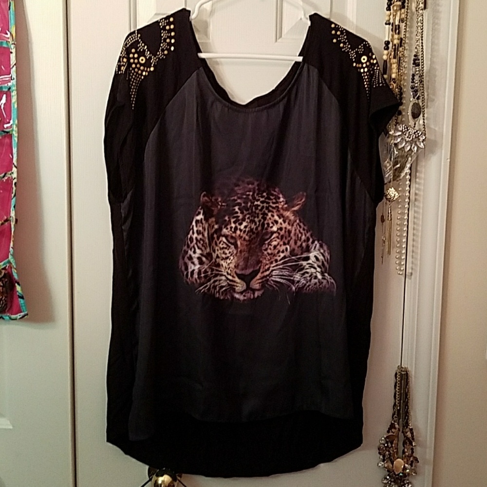 Cheetah silk screen top